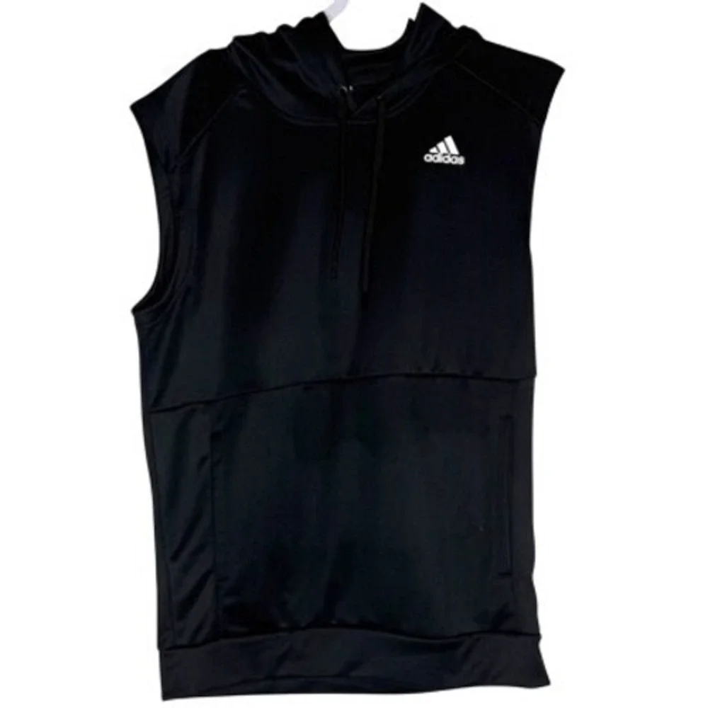 Adidas Mens Black Sleeveless Pullover Hoodie Training Vest CV3193 Size M‎